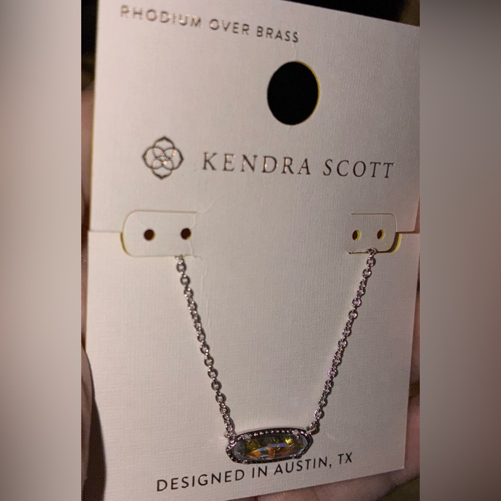 KENDRA SCOTT SET Clear Iridescent Dichroic Glass Rhodium Necklace & Earrings NWT - Picture 8 of 16